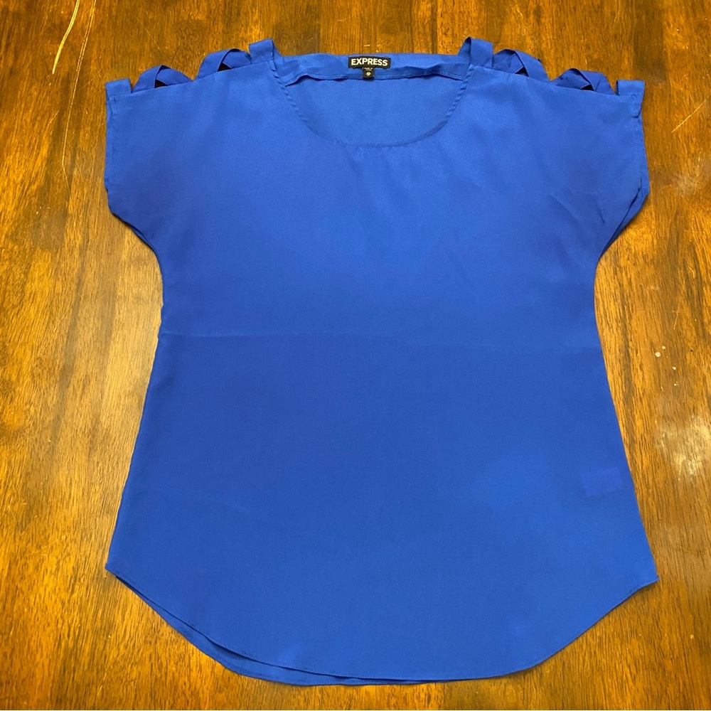 Express Short Sleeve Royal Blue Blouse w/ Shoulder Cut Outs - Size XS
